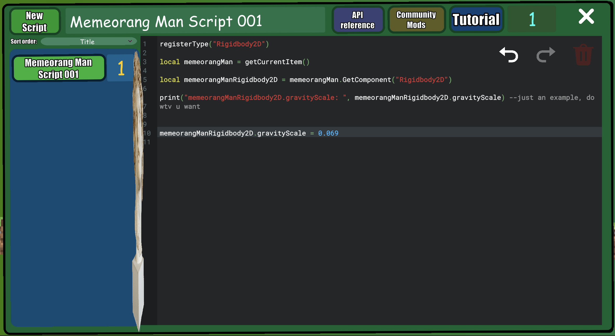 Basic Example | Ye Olde Meme Game 2 ModScripting